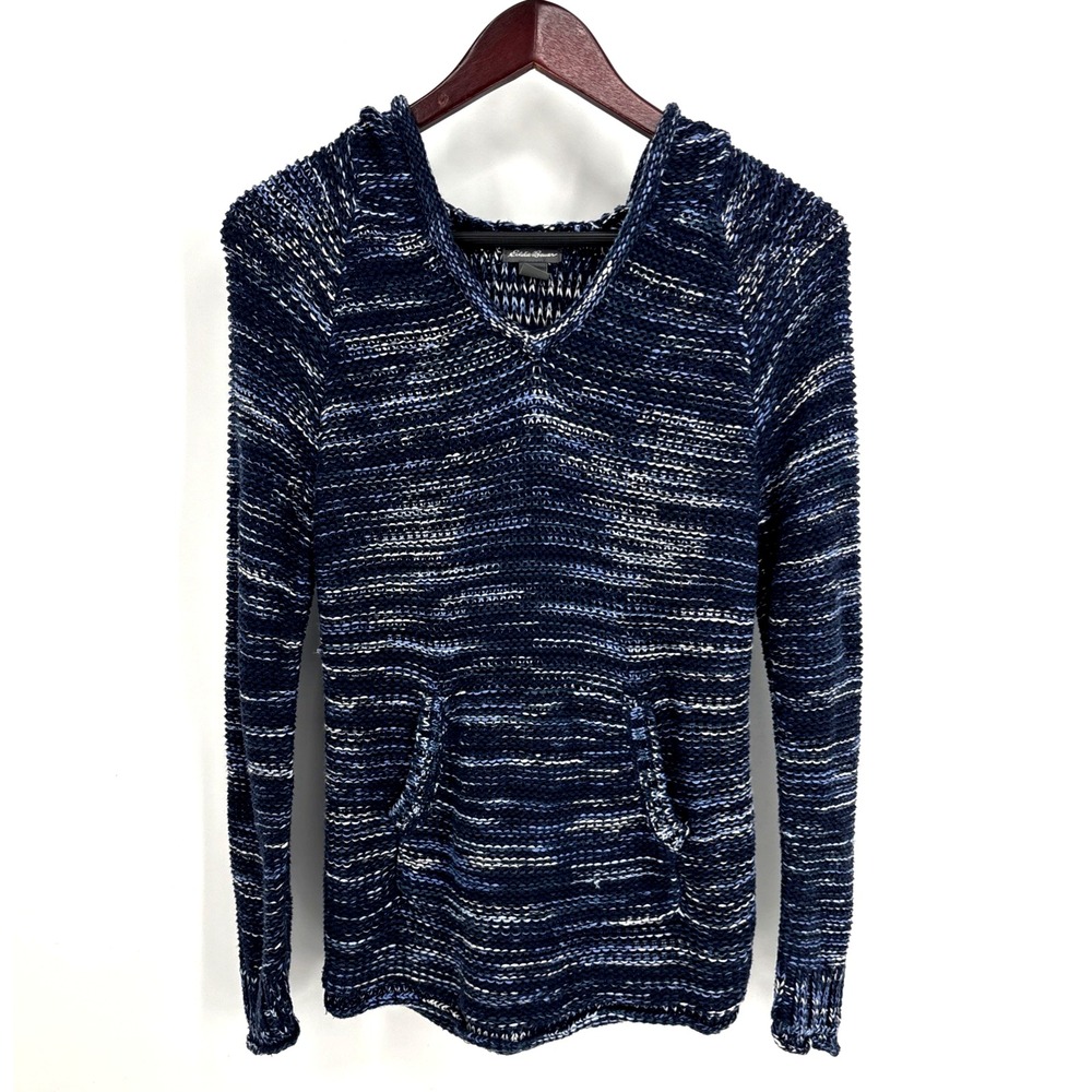 Eddie Bauer Sweater Womens Small‎ Hoodie Loose Knit Blue Pocket Coverup